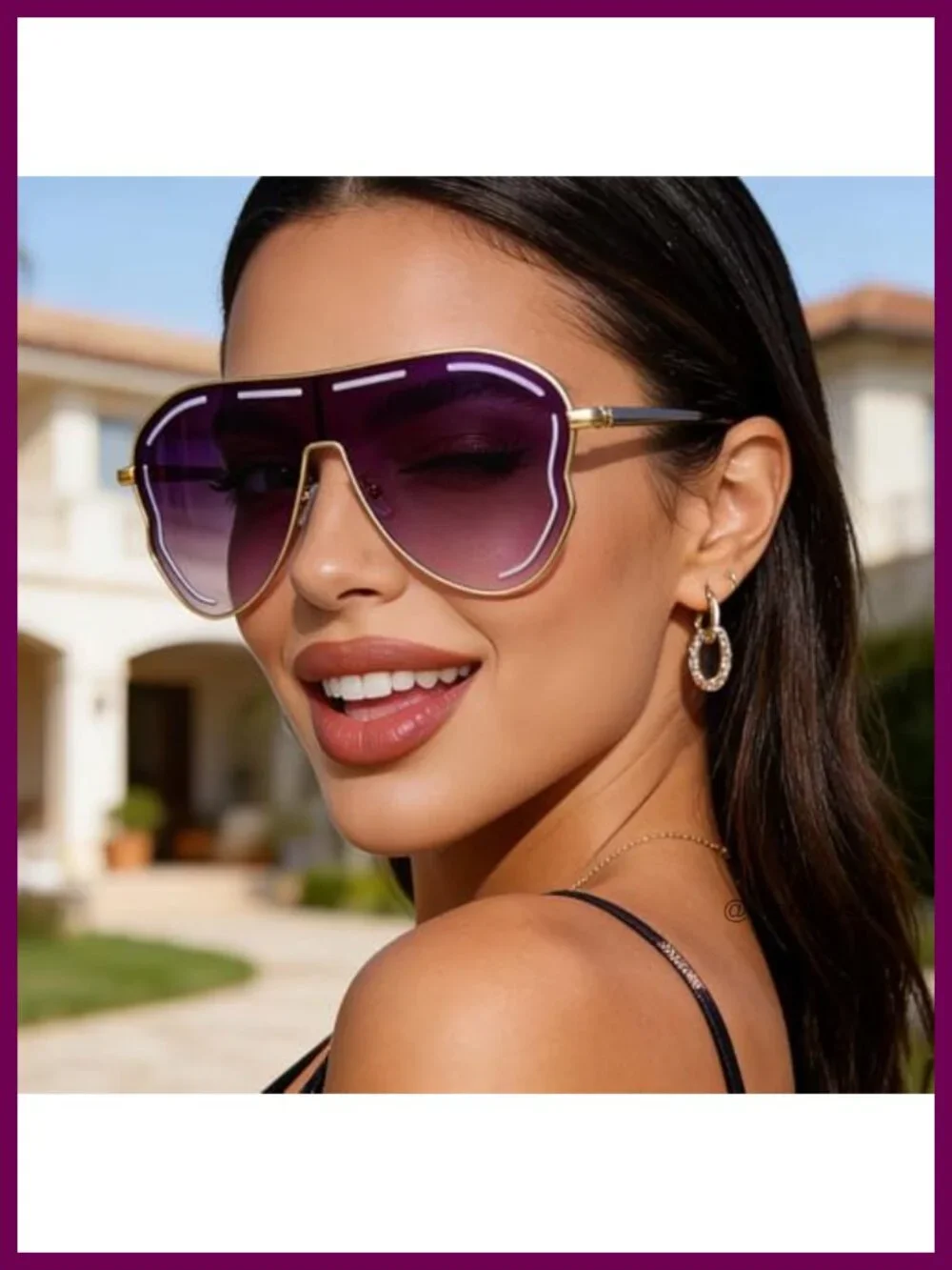 Oversize Rhinestone Sunglasses Non-Polarized UV Protected Square Frame